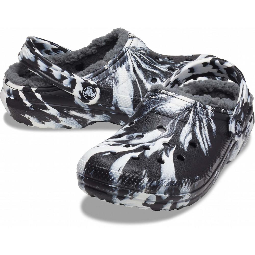 Sabots Crocs Classiche Doublée Marbled Homme Noir Blanche | France 0798KORI